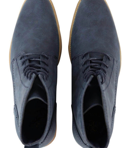 Mens Matt Navy Suede Lace Up Ankle Boots