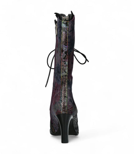 Laura Vita Alcbane 0351 Violet Floral Womens Gothic Victorian Leather Heeled High Boots