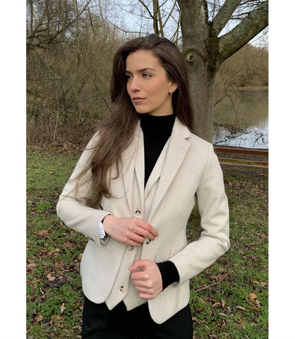 Women's Cream 2 Piece Set Wool Blend Tweed Blazer Waistcoat