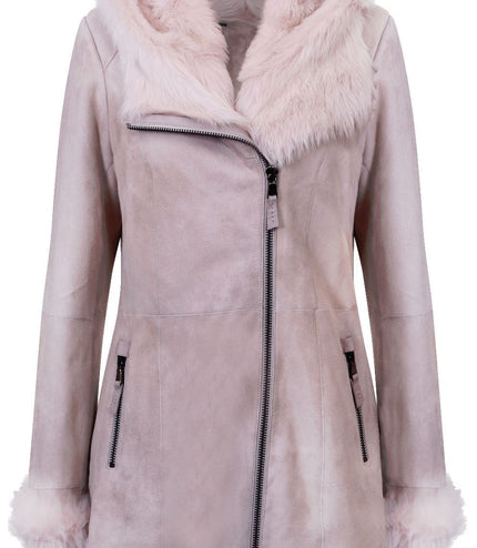 Ladies Suede Merino Sheepskin Coat-Samara - Grey
