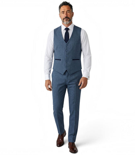 Men's Blue 3 Piece Tweed Herringbone Formal Suit -  IM4
