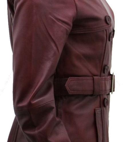 Womens Nappa Leather Trench Coat-Mosul - Burgundy