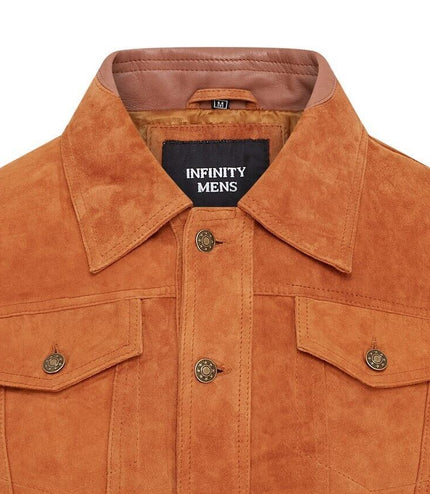 Mens Trucker Goat Suede Western Leather Jeans Jacket - Yangon - Tan