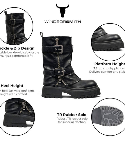 Windsorsmith Women's Black Chunky Platform Pull-On High Boots - Vendetta