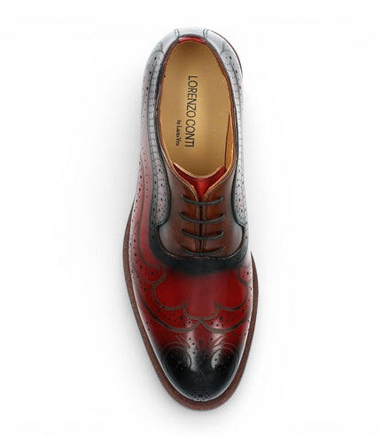 Lorenzo Conti Men's Red Black Leather Brogue Oxford Dress Shoes - Ayan-01