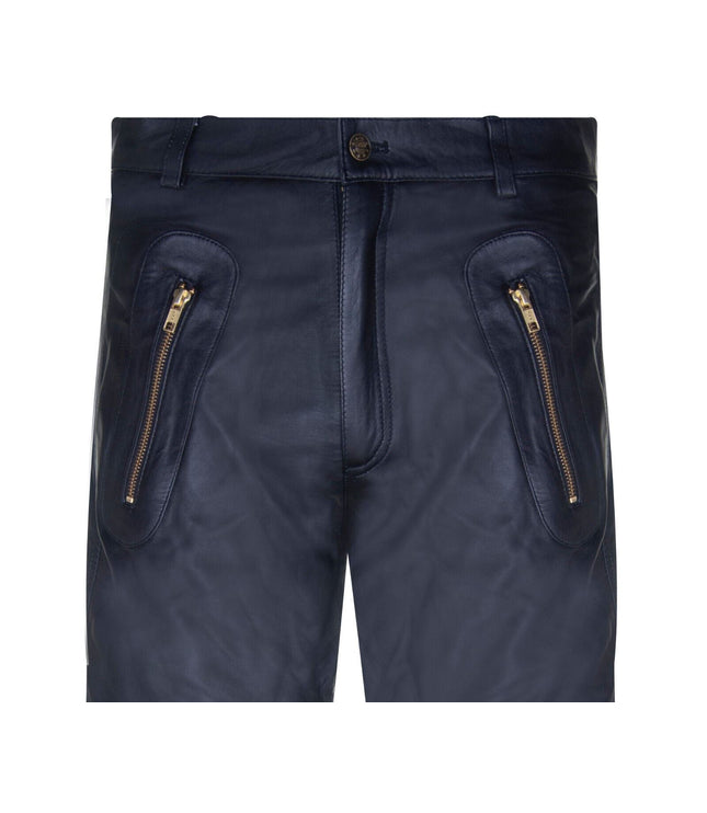 Mens Leather Zip Jeans-Ancona - Black