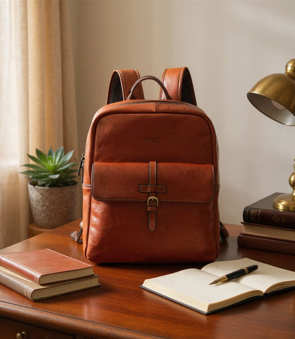 Genuine Leather Tan Vintage Laptop Backpack Travel Bag - Cove