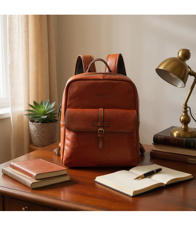 Genuine Leather Tan Vintage Laptop Backpack Travel Bag - Cove