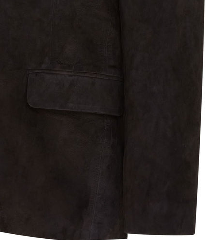 Mens Suede Blazer Jacket Soft Real Italian Leather Fitted Vintage Coat - Black