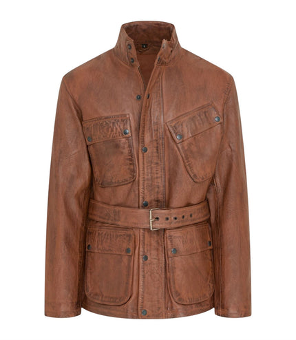 Men's Tan Lamb Leather Safari Parka Jacket - Edinburgh