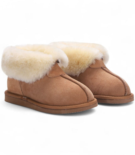 Women's Sheepskin Suede Ankle Tan Slip-On Bootie Winter - Glacier