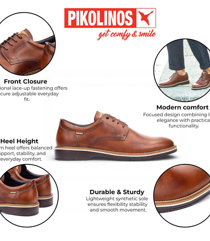 Pikolinos Men's Brown Leather Lace-Up Derby Comfort Shoes - Claret