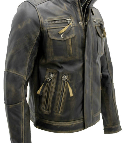 Men's Leather Retro Biker Jacket-Toronto - Black