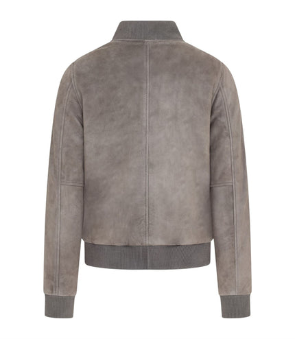 Mens Soft Goat Suede MA-1 Varsity Bomber Jacket  - Dalian - Grey