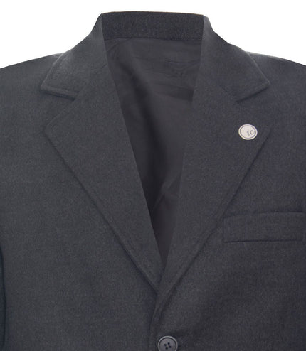 Men's Long Charcoal Wool Slim Fit Overcoat