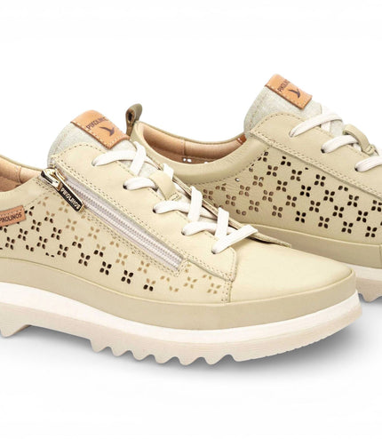 Pikolinos Women's Apple Green Leather Lace Up Zip Trainer Sneaker Shoes - Vigo