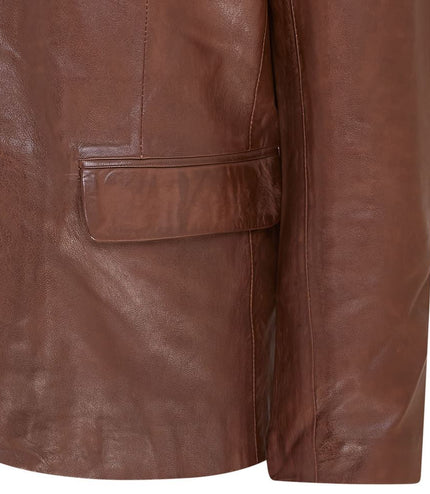 Mens Leather Blazer Jacket Soft Real Italian Leather Fitted Vintage Coat - Brown