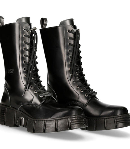 New Rock Boots Leather Mid-Calf Tower Biker Boots- M-Wall027N-C2