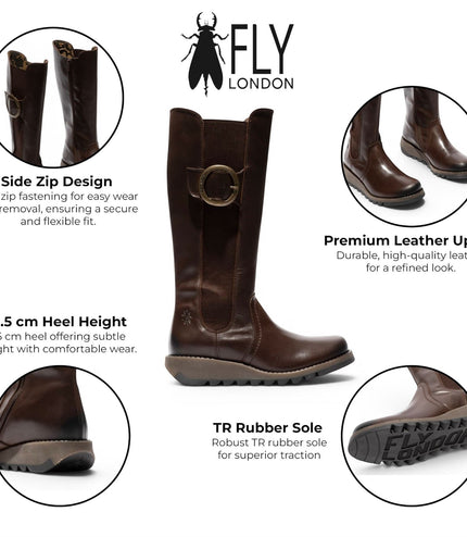 Fly London Womens Brown Leather Knee-High Long Boots - SOIF361