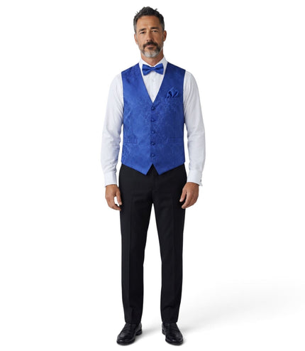 Men's Blue Paisley Floral 3 Piece Waistcoat Bow Tie Hankie Set - Robert