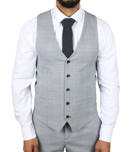 Men's Blue Checked 3 Piece Suit Tailored Fit Suit Formal Wedding