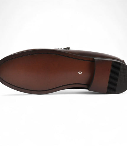 Men's Brown Loafers with Gold Buckle Smart Slip-On Shoes