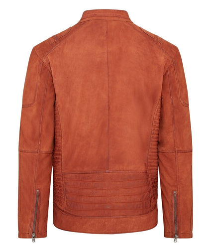 Mens Buff Leather CafÃ© Racer Biker Jacket - Jinan - Tan