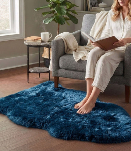 Genuine Diamond Blue Sheepskin Natural Silky Soft Fluffy Real Wool Rug