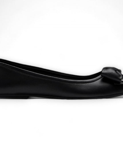 Windsorsmith Womens Black Leather Flat Shoes With Bow - Bunny