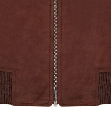 Mens Soft Goat Suede MA-1 Varsity Bomber Jacket  - Dalian - Brown