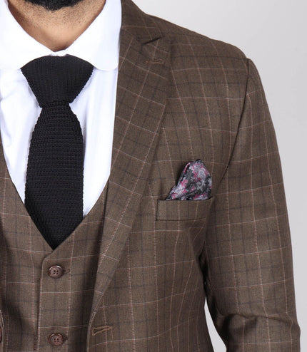 Mens IM2 Classic Plain Brown 3 Piece Suit
