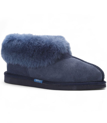 Women's Sheepskin Suede Ankle Navy Slip-On Bootie Winter - Glacier