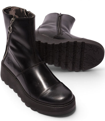 Fly London Women’s Black Leather Zip-up Platform Ankle Boots - TARP553FLY