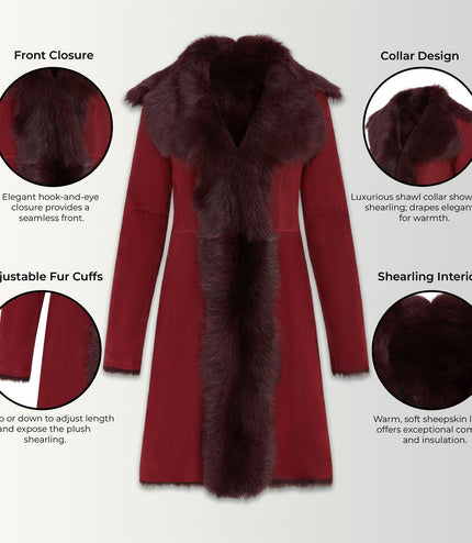 Womens Toscana Sheepskin Suede Trench Coat-Tbilisi - Burgundy