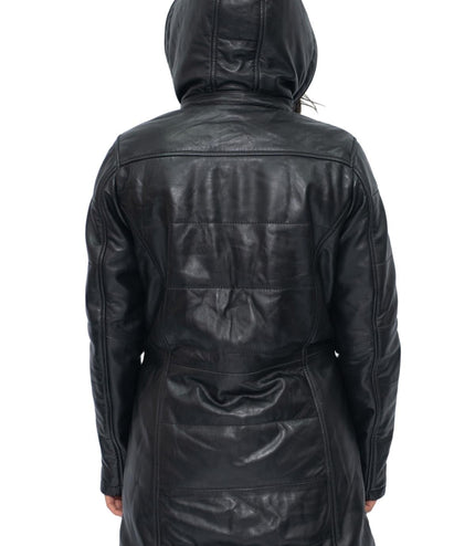 Women's Leather Quilted Parka Coat-Allentown