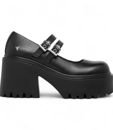 Windsorsmith Womens Black Leather Chunky Platform Mary-Jane Heel Shoes - Lessons