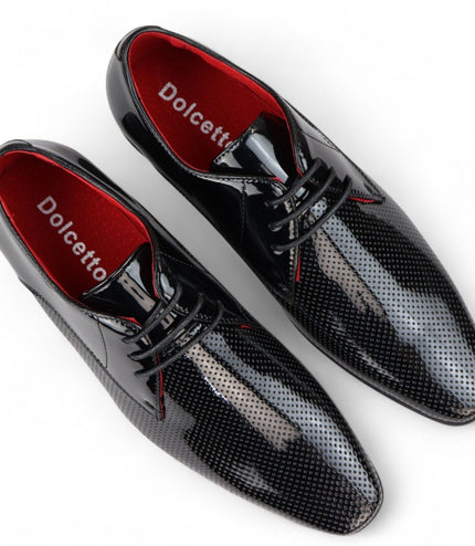Men's Black Pointed Toe Formal Lace Up Perforated Shoes