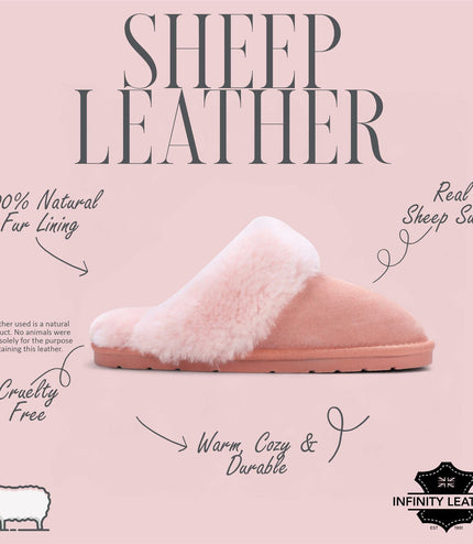 Women's Genuine Sheepskin Pink Suede Mule Winter Slippers - Luna