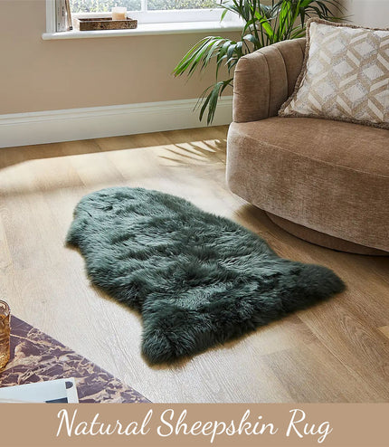 Genuine Thyme Green Sheepskin Natural Silky Soft Fluffy Real Wool Rug