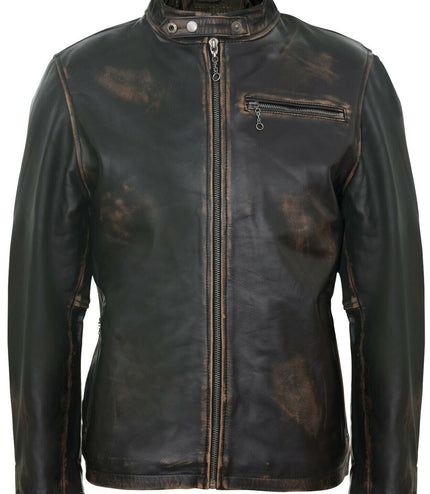 Mens Vintage Black Leather Biker Jacket- Sarajevo