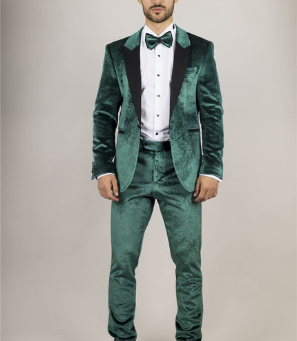 Men's Green 3 Piece Velvet Wedding Tuxedo Formal Suit