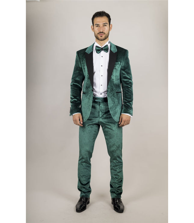 Men's Green 3 Piece Velvet Wedding Tuxedo Formal Suit