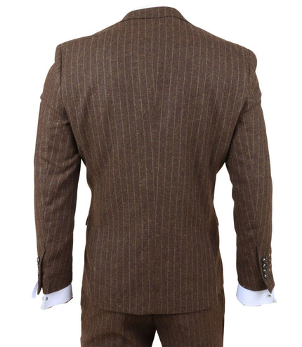 Men's Brown Pinstripe 3 Piece Slim Fit Formal Dinner Suit