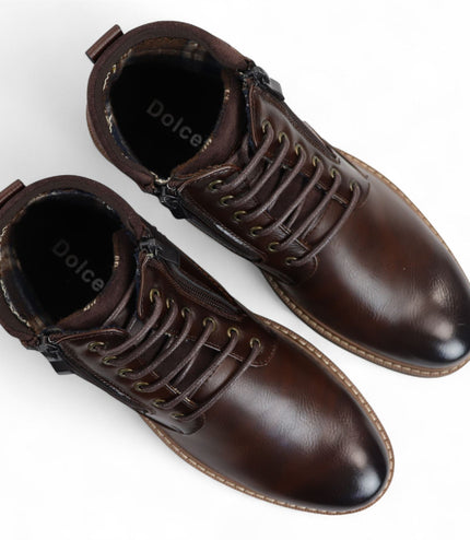 Men's Brown Biker Lace-Up Ankle Boots
