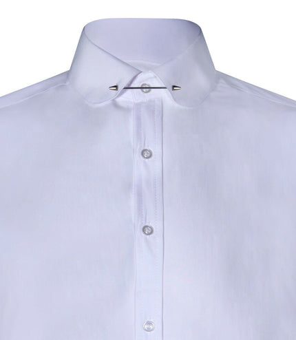 Mens Club Collar White Shirt 1920s Peaky Blinders With Bar Poplin Pin Smart