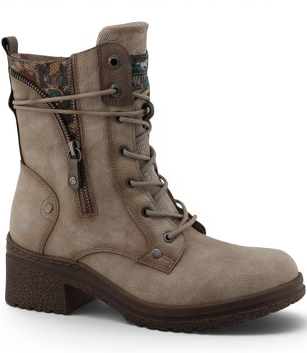 Mustang Women's White Lace-Up Heeled Winter Combat Boots - M0092003