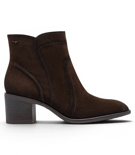 Tamaris Women's Mocca Brown Suede Leather Heeled Ankle Boots - 25313-47