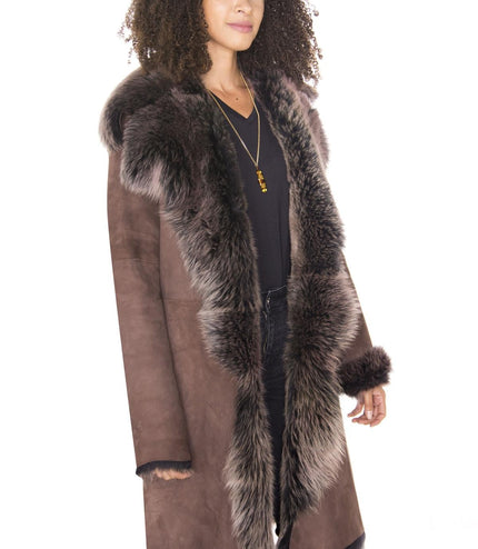 Womens Toscana Sheepskin Suede Trench Coat-Tbilisi - Navy