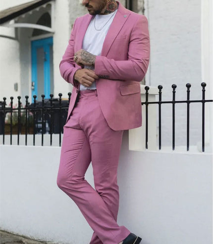 Men's 3 Piece Pink Tailored Fit Party Suit Race Day