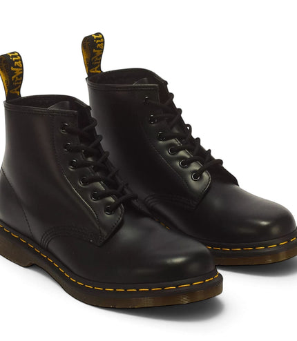 Dr Martens 101 Yellow Stitch Black Leather 6-Eye Ankle Boots - 26230001